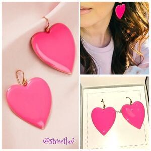 stella & dot ~ amore enamel earrings ~ hot pink hearts ~ gold back NWT